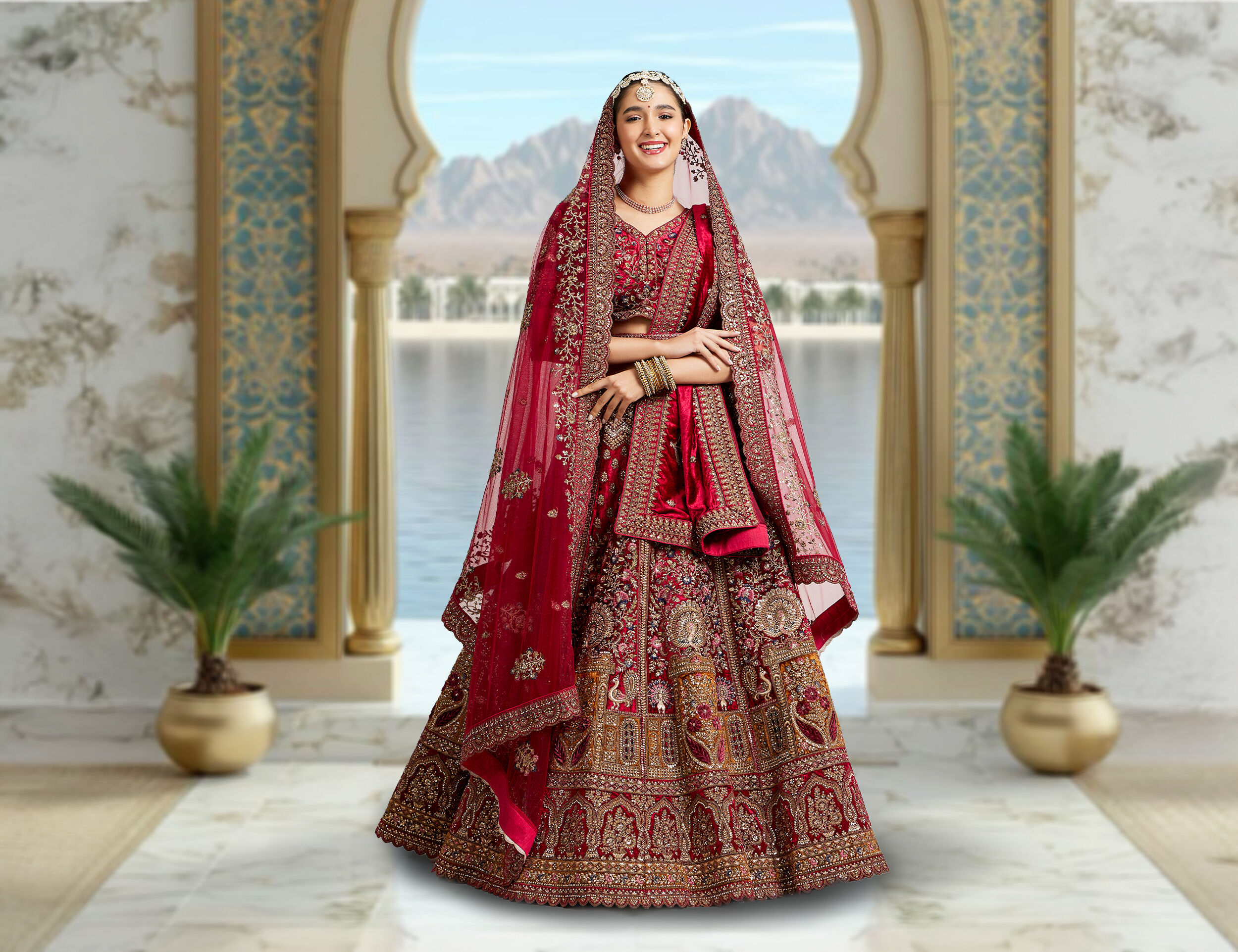 Women in red stylish bridal lehenga